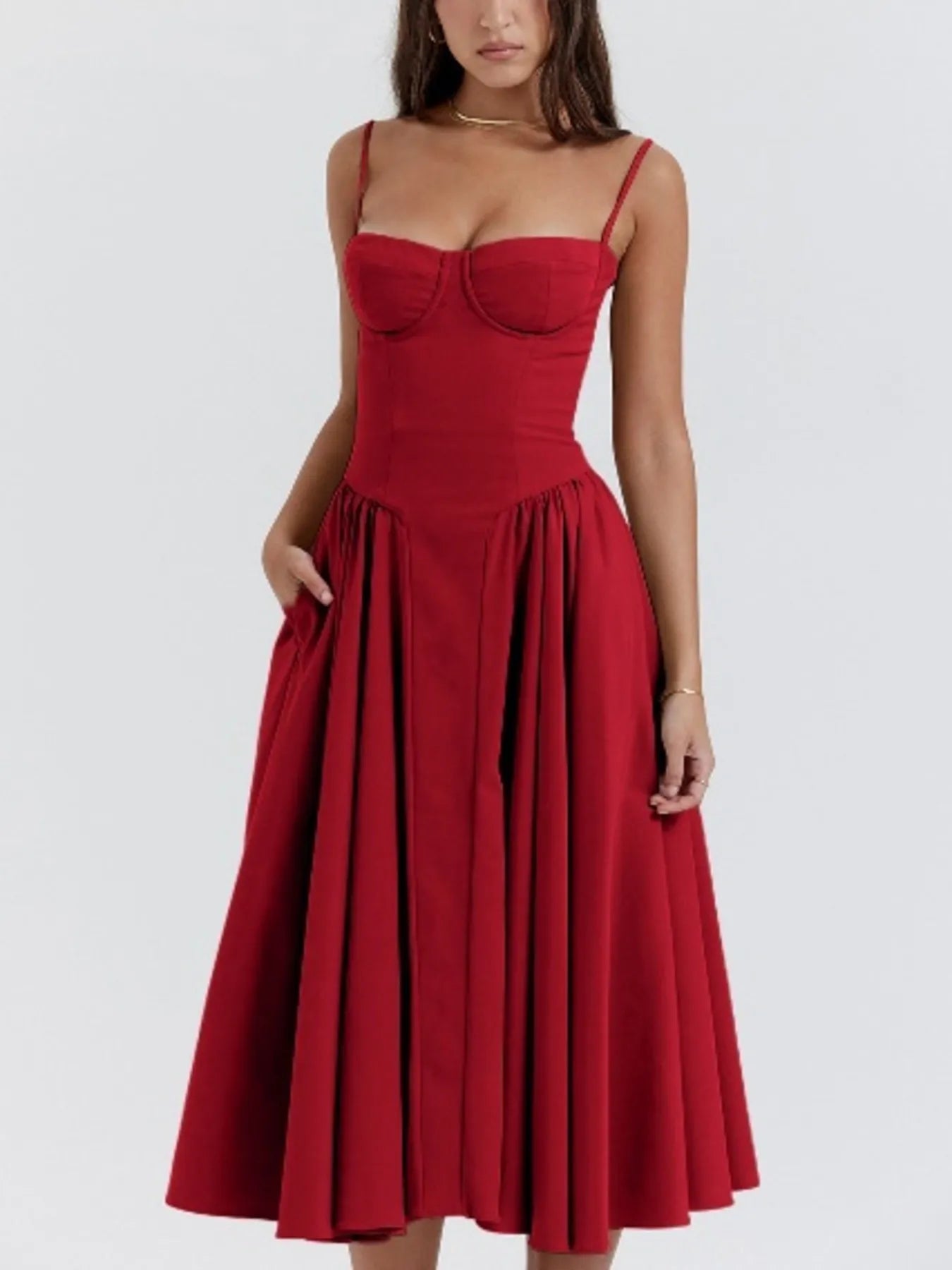Sweetheart Neck Ruched Midi Dress