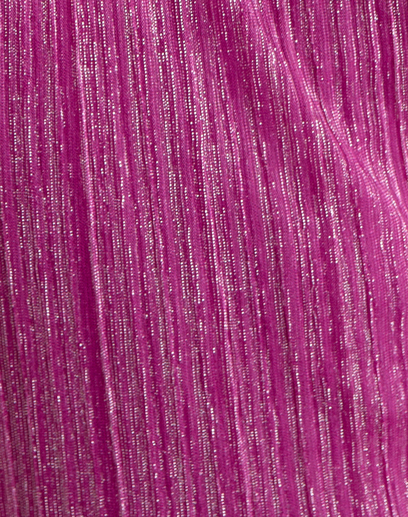 Cerita Mini Dress with Beads in Shimmer Plisse Hot Pink