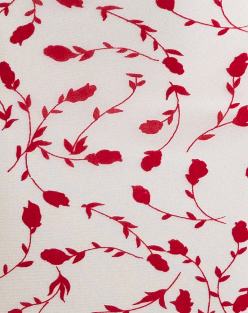 Sitiya Maxi Dress in Cream with Red Leafy Lily Flock