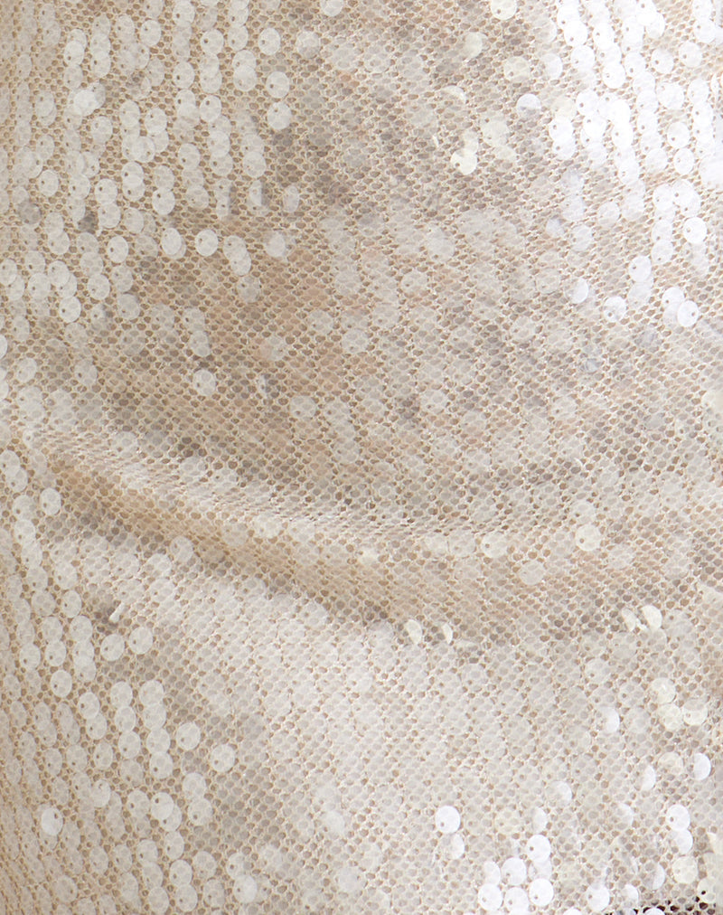 Tasarna Cowl Neck Mini Dress in Sequin Crochet Cream