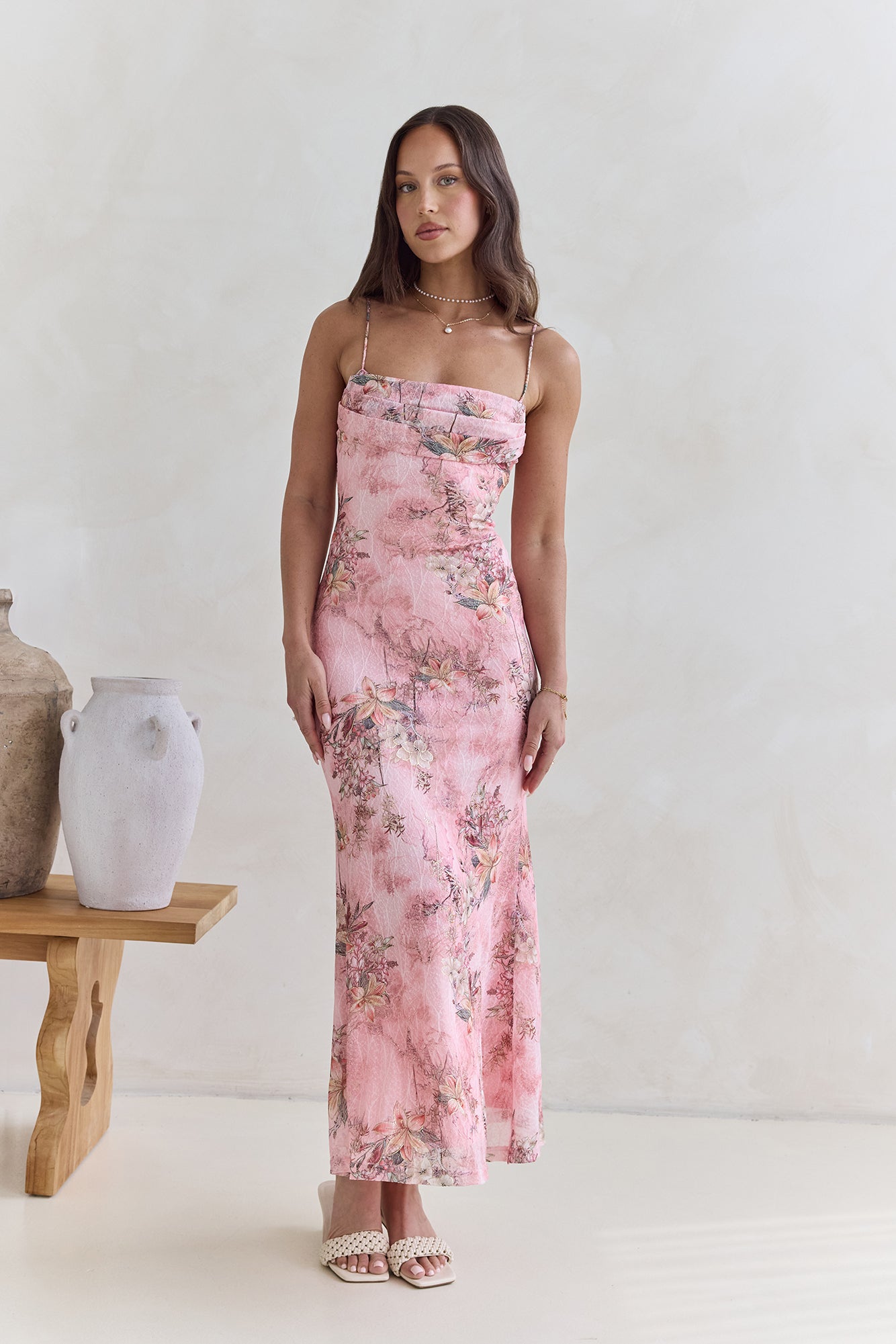 Flickering Flames Mesh Maxi Dress Pink