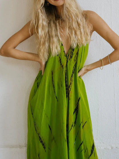 Asymmetrical Hem Printed Halter Neck Dress