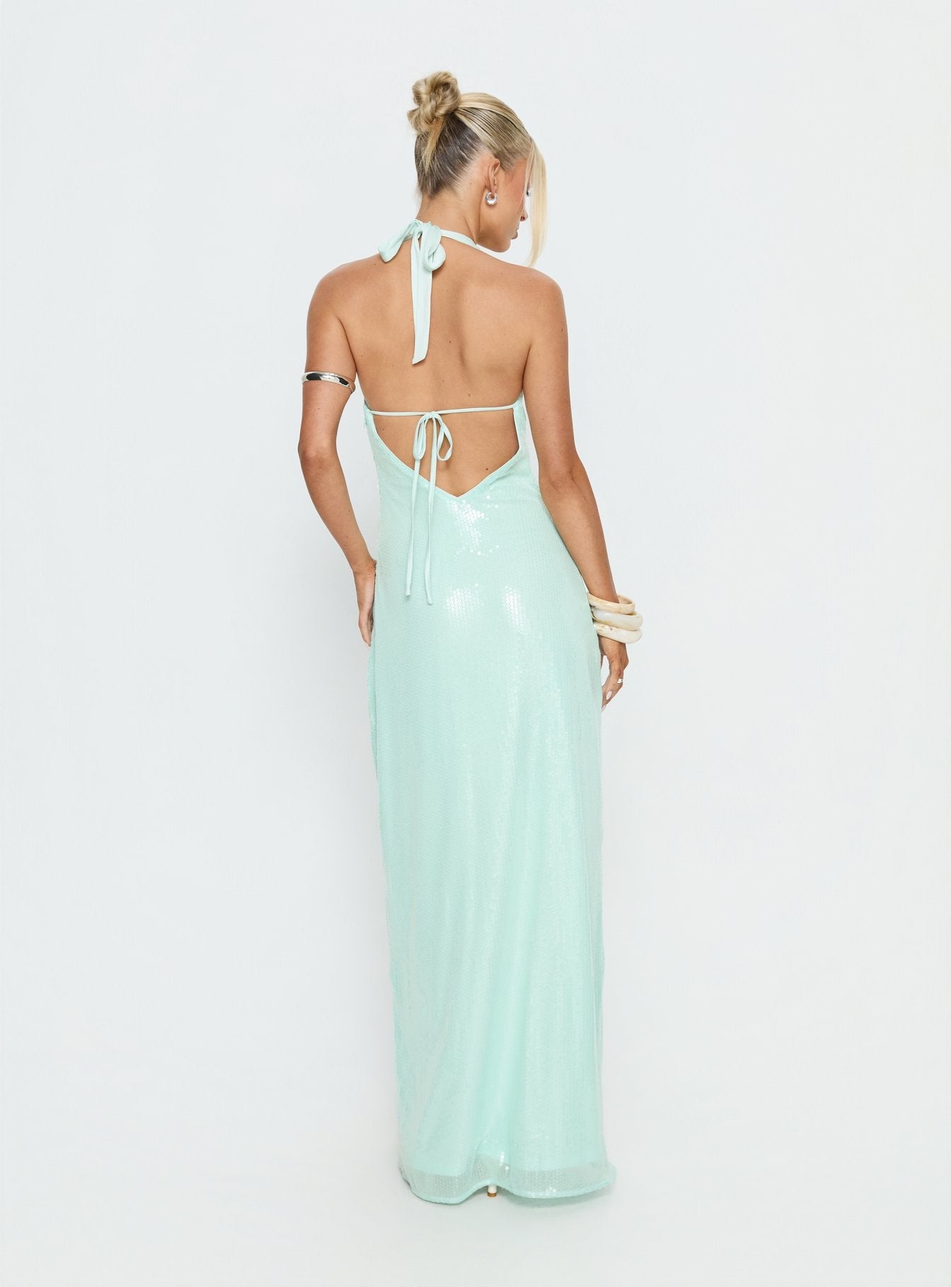 Isanna Halter Sequin Maxi Dress Jelly Mint