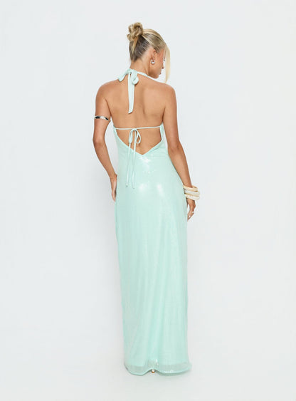 Isanna Halter Sequin Maxi Dress Jelly Mint