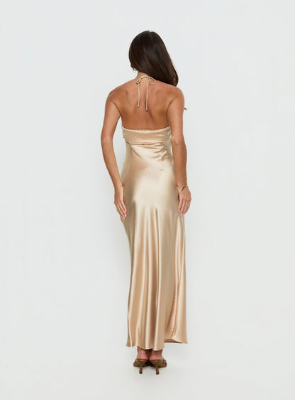Fireproof Halter Maxi Dress Champagne