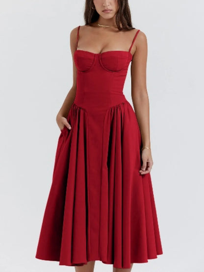 Sweetheart Neck Ruched Midi Dress