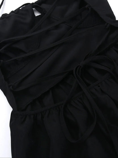 Tiered Lace Up Spaghetti Straps Maxi Dress
