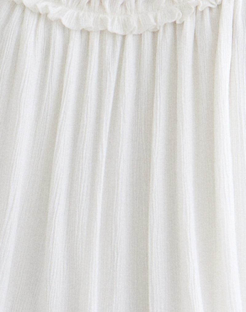 Elowen Frill Mini Dress in Crinkle Off White