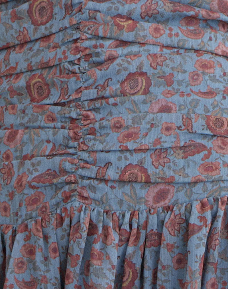 Emika Mini Dress in Shadow Blossom Blue Chiffon
