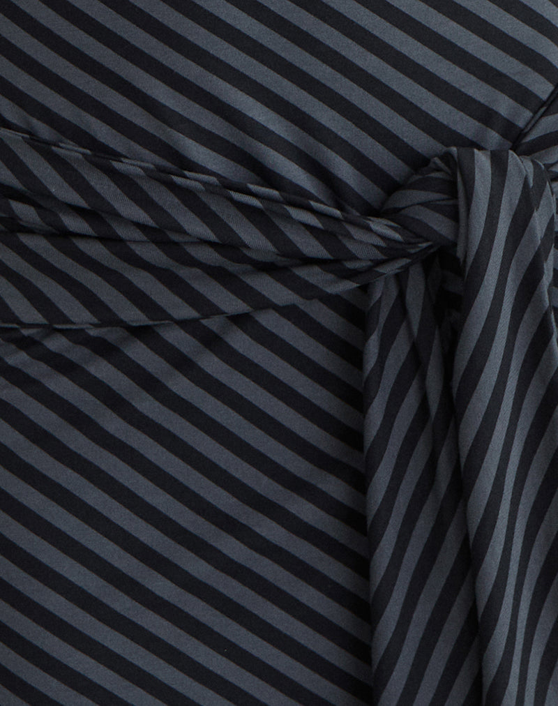 Genya Mini Dress in Oblique Stripe Ocean Storm