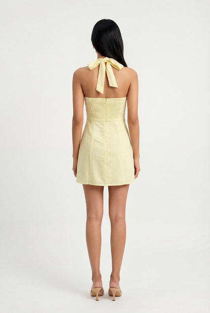 Golden Hour Linen Halter Dress