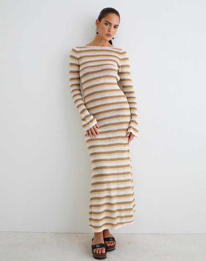Jadie Long Sleeve Maxi Dress in Knit Tonal Stripe