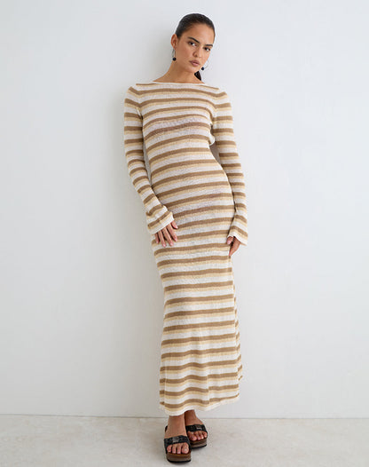 Jadie Long Sleeve Maxi Dress in Knit Tonal Stripe