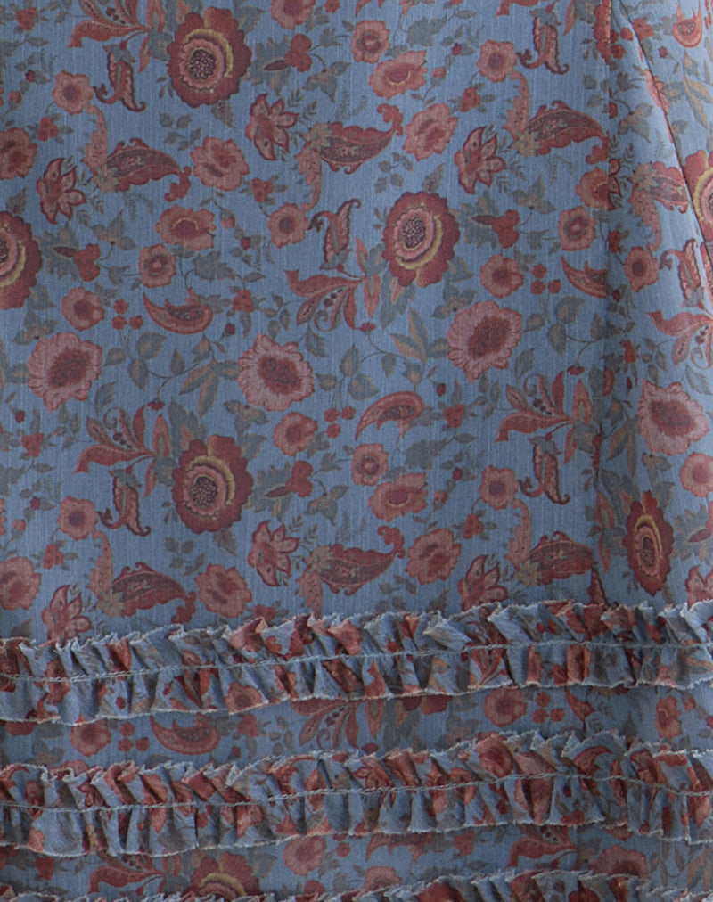 Koharu Mini Dress in Shadow Blossom Blue Chiffon