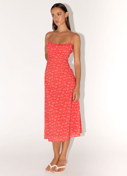 Kahlo Midi Dress - Magenta Red Rose
