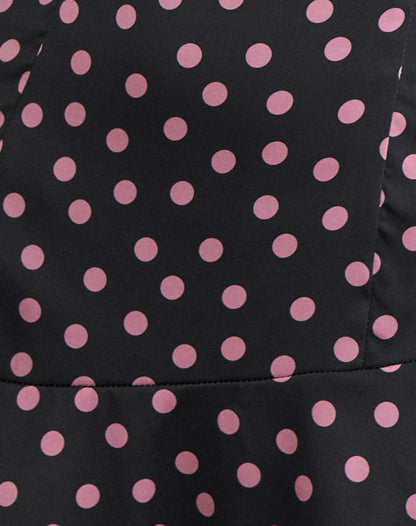 Maribel Mini Dress in Black Satin Scattered with Pink Polka