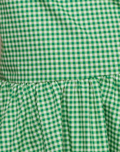 Munasa One Shoulder Mini Dress in Mini Gingham Green