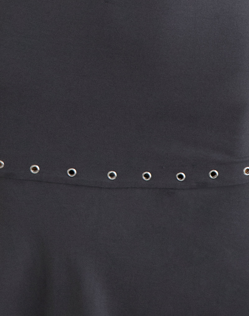 Nakime Halter Mini Dress with Eyelets in Jersey Charcoal Grey