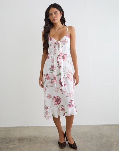 Nalami Midi Dress in Femme Floral White