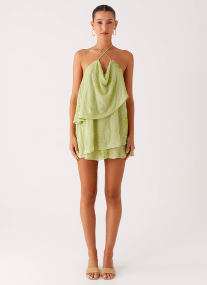 On The Go Beaded Mini Dress - Mint