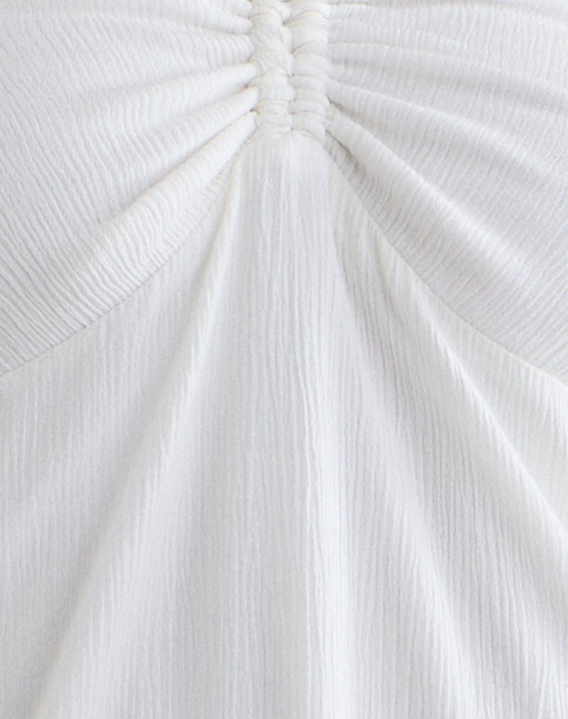 Yvelise Mini Dress in Crinkle Off White with Beads