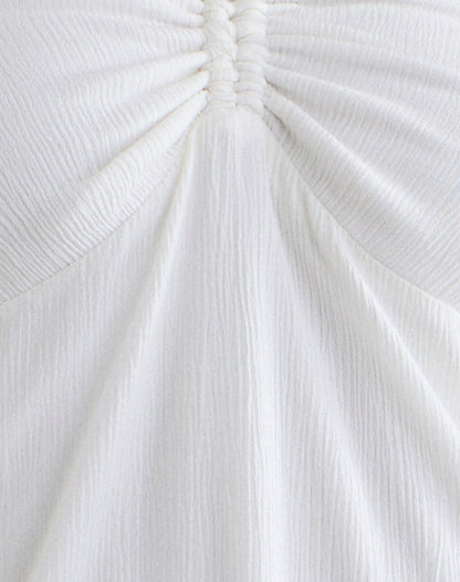 Yvelise Mini Dress in Crinkle Off White with Beads