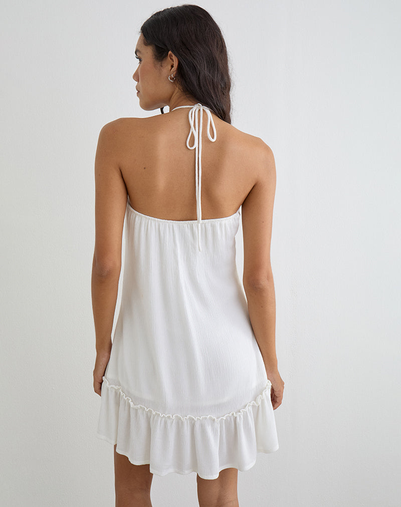 Yvelise Mini Dress in Crinkle Off White with Beads