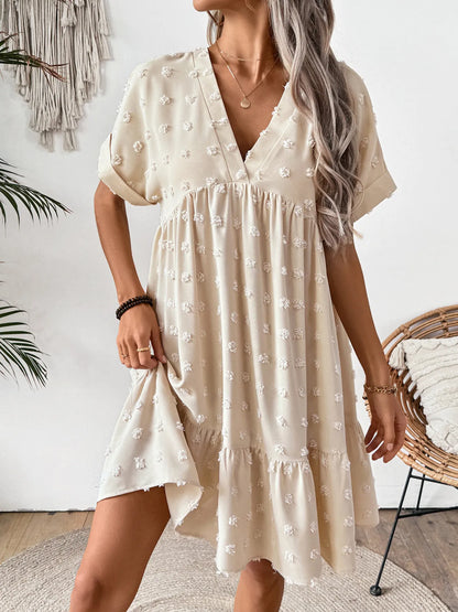 Ruffled Hem Swiss Dot Mini Dress